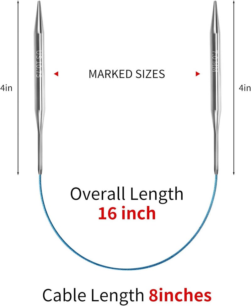 Soosui 7.0mm Circular Knitting Needles - 16-inch/40cm US10.75 Ergonomic Stainless Steel Set with Tangle-Free Cable and Smooth Joints, Ideal for Hats, Socks, and Sleeves - Image 2